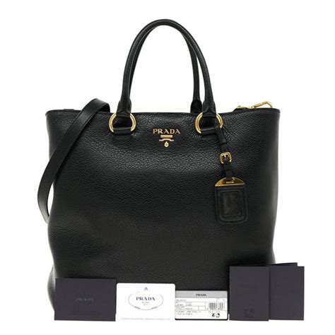 Prada Women's Black Vitello Phenix Leather Shopping Tote 